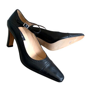 Designer Cavallini Ankle Strap Spectator Leather Shoes Heels Black 6.5 Italy